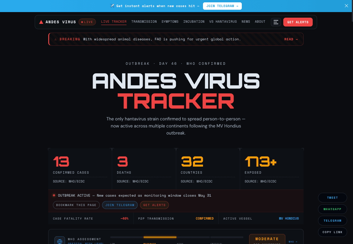 Andes Virus Tracker website