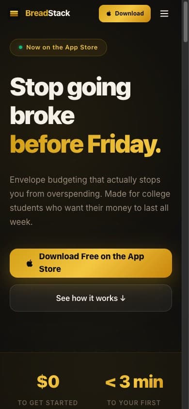 BreadStack website on mobile