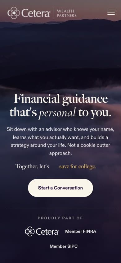 Cetera Wealth Partners of Missouri website on mobile