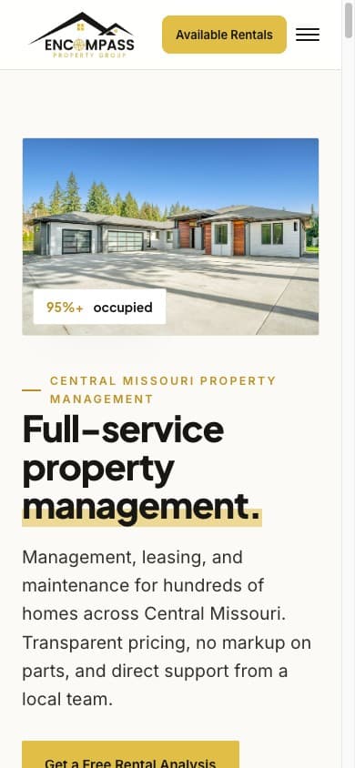 Encompass Property Group website on mobile
