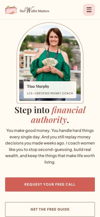 Her Wallet Matters website on mobile