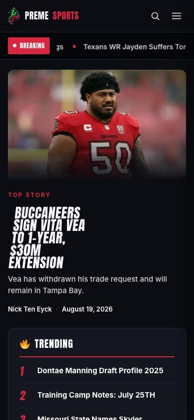 Preme Sports website on mobile