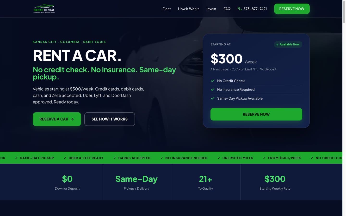 SB Car Rentals website